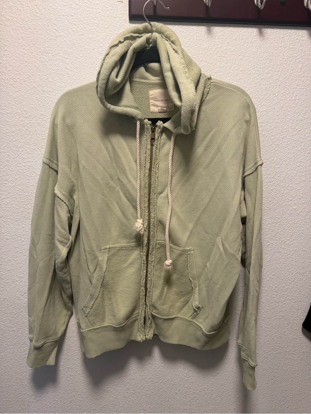American Eagle Outfitters Light Sage Green Hooded Zip-Up Windbreaker